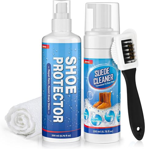 Jevvu Suede Shoe Cleaner Kit, Suede & Nubuck Cleaner with Suede Protector Spray, 4-Sided Brush & Microfiber Cloth in Kuwait