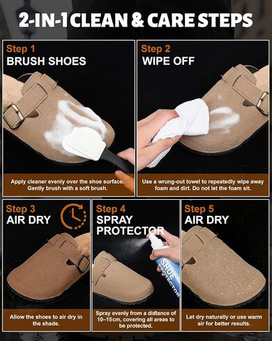 Jevvu Suede Shoe Cleaner Kit, Suede & Nubuck Cleaner with Suede Protector Spray, 4-Sided Brush & Microfiber Cloth in Kuwait