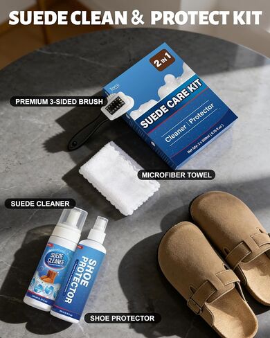 Jevvu Suede Shoe Cleaner Kit, Suede & Nubuck Cleaner with Suede Protector Spray, 4-Sided Brush & Microfiber Cloth in Kuwait