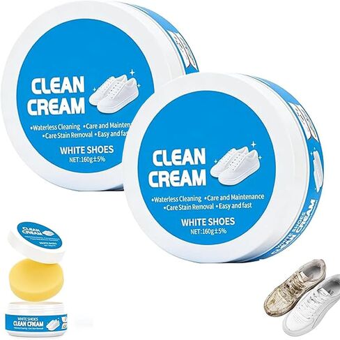 2Pcs White Shoe Cleaner Cream, No-Wash Cleaning Cream with Sponge, Stain & Dirt Remover for White Sneakers, Leather, Soles, Silicon & Car Interiors in Saudi Arabia