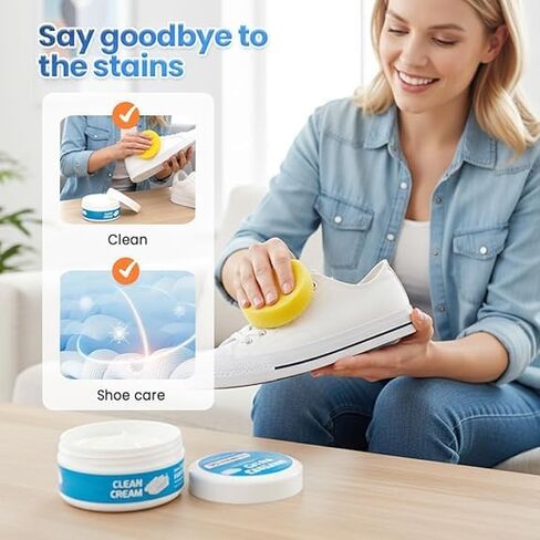 2Pcs White Shoe Cleaner Cream, No-Wash Cleaning Cream with Sponge, Stain & Dirt Remover for White Sneakers, Leather, Soles, Silicon & Car Interiors in Saudi Arabia