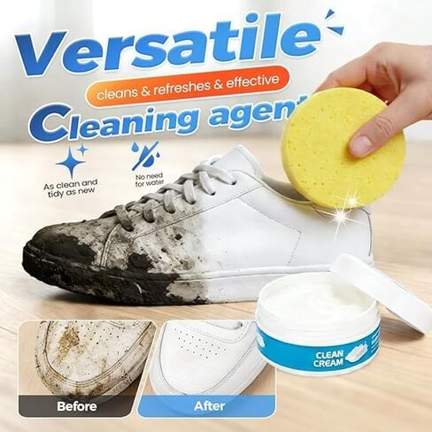 2Pcs White Shoe Cleaner Cream, No-Wash Cleaning Cream with Sponge, Stain & Dirt Remover for White Sneakers, Leather, Soles, Silicon & Car Interiors in Saudi Arabia