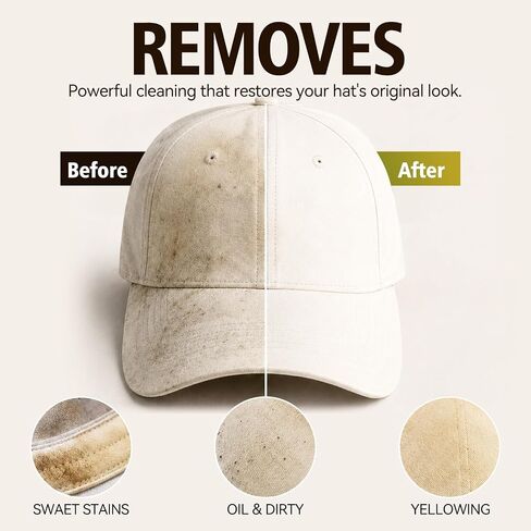 Hat Cleaning Kit, Professional 4-in-1 Foam Cleaner, Deodorizer, Soft Brush & Microfiber Cloth, Safe for Baseball, Trucker, Felt, Wool, Cowboy & Dad Hats, Remove Stains, Sweat & Odors, No Water Needed in Saudi Arabia