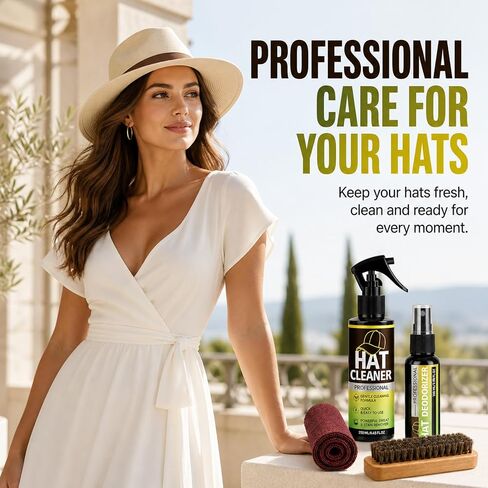 Hat Cleaning Kit, Professional 4-in-1 Foam Cleaner, Deodorizer, Soft Brush & Microfiber Cloth, Safe for Baseball, Trucker, Felt, Wool, Cowboy & Dad Hats, Remove Stains, Sweat & Odors, No Water Needed in Saudi Arabia