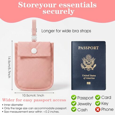Undercover Bra Wallet, Hidden Travel Pouch with Adjustable Elastic Strap, Secret Stash Pocket for Passport, Credit Cards, Money and Valuables (Pink) in Kuwait
