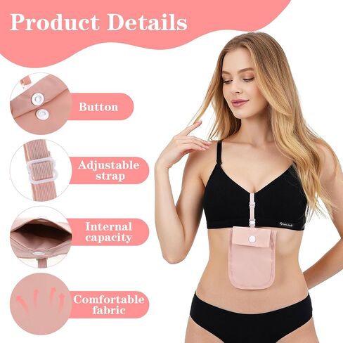 Undercover Bra Wallet, Hidden Travel Pouch with Adjustable Elastic Strap, Secret Stash Pocket for Passport, Credit Cards, Money and Valuables (Pink) in Kuwait