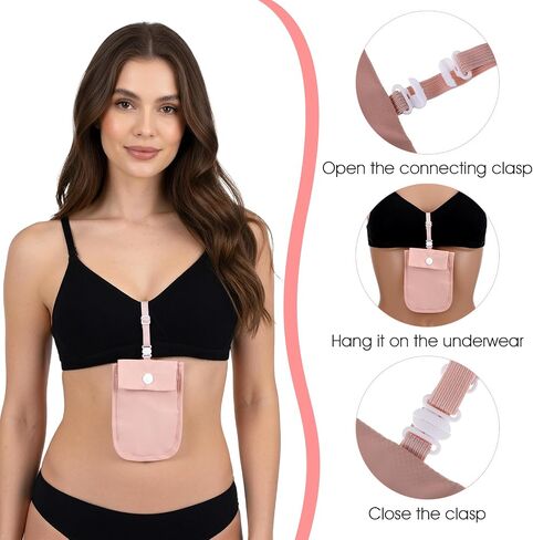 Undercover Bra Wallet, Hidden Travel Pouch with Adjustable Elastic Strap, Secret Stash Pocket for Passport, Credit Cards, Money and Valuables (Pink) in Kuwait