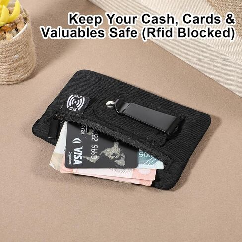 RFID Blocking Clip Stash Pocket, Ultra Thin Anti-Theft Travel Pouch, Compact Hidden Travel Belt Wallet for Cards & Cash Pickpocket Hidden Clips Stash Credit Card Holder for Everyday Carry Traveling in Kuwait