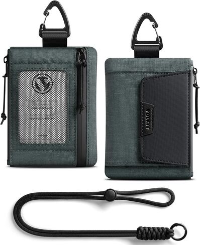 VULKIT RFID Blocking Lanyard Wallet for Men and Women, Nylon Neck Wallet with ID Window, Zipper Pouch and Keychain, Magnetic Pocket for Hiking, Fishing and Outdoor Activities, Carbon Black in Saudi Arabia