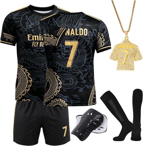 Boys Football Jersey Set,#7 Short Sleeve Football Training Jersey with Shorts,Golden Dragon Youth Sports Set in Kuwait