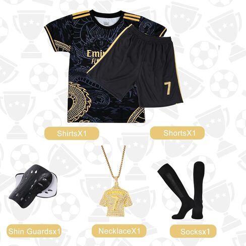 Boys Football Jersey Set,#7 Short Sleeve Football Training Jersey with Shorts,Golden Dragon Youth Sports Set in Kuwait