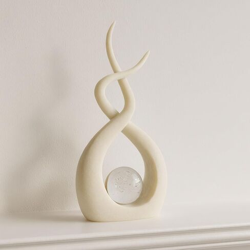 Statuary Decorative Sculpture with Crystal-Clear Glass Orb – Polyresin & Glass Modern Home Decor, Decorative Object – Contemporary Shelf Art & Coffee Table Decor for Living Room & Office – 12", White in Saudi Arabia