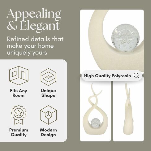 Statuary Decorative Sculpture with Crystal-Clear Glass Orb – Polyresin & Glass Modern Home Decor, Decorative Object – Contemporary Shelf Art & Coffee Table Decor for Living Room & Office – 12", White in Saudi Arabia