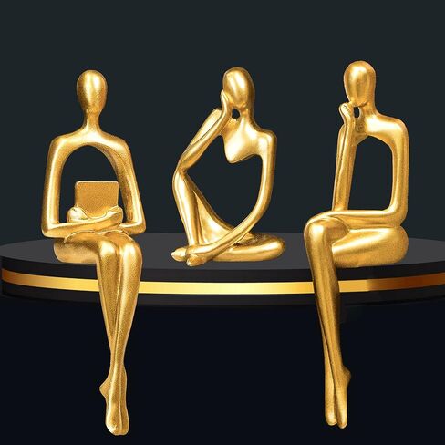 Prettidecor Gold Home Decor Thinker Statue Accents, Set of 3 Thinker Sculptures Office Decor Modern Abstract Resin Decoration on Shelf Table Desk for Living Room Office Bedroom (Gold, Large) in Saudi Arabia