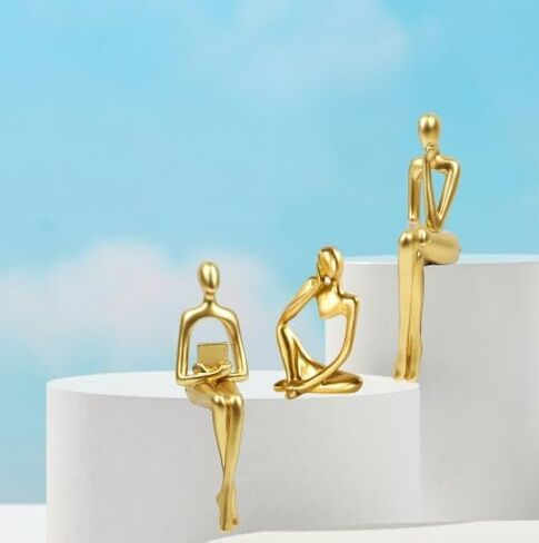 Prettidecor Gold Home Decor Thinker Statue Accents, Set of 3 Thinker Sculptures Office Decor Modern Abstract Resin Decoration on Shelf Table Desk for Living Room Office Bedroom (Gold, Large) in Saudi Arabia