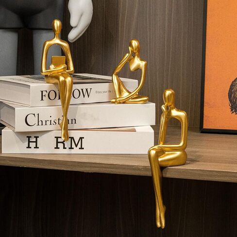 Prettidecor Gold Home Decor Thinker Statue Accents, Set of 3 Thinker Sculptures Office Decor Modern Abstract Resin Decoration on Shelf Table Desk for Living Room Office Bedroom (Gold, Large) in Saudi Arabia