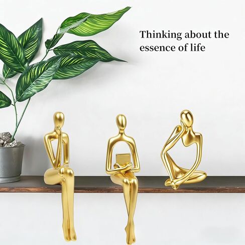 Prettidecor Gold Home Decor Thinker Statue Accents, Set of 3 Thinker Sculptures Office Decor Modern Abstract Resin Decoration on Shelf Table Desk for Living Room Office Bedroom (Gold, Large) in Saudi Arabia
