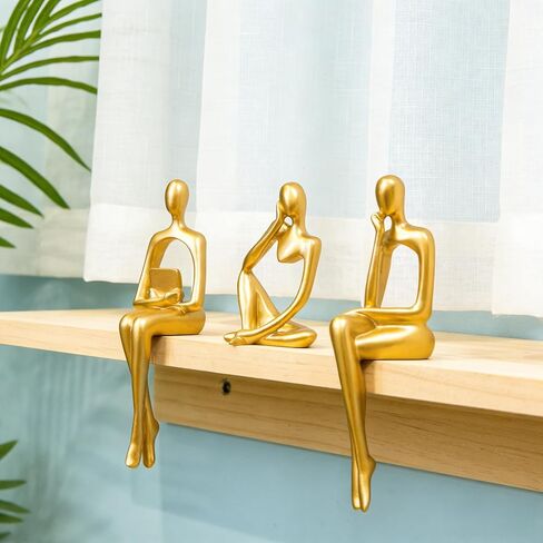 Prettidecor Gold Home Decor Thinker Statue Accents, Set of 3 Thinker Sculptures Office Decor Modern Abstract Resin Decoration on Shelf Table Desk for Living Room Office Bedroom (Gold, Large) in Saudi Arabia