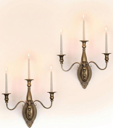 3 Arm Vintage Candle Sconces Decor: Set of 2 Wall Mounted Candle Holder for Taper Candles - Antique Metal Victorian Wall Candlestick for Fireplace Livingroom in Kuwait