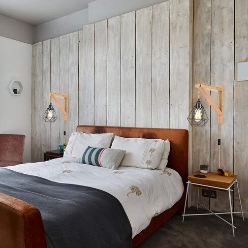 Frideko Wood Plug in Wall Sconces Set of Two, Hanging Lamps that Plug into Wall Outlet, Farmhouse Wall Light Fixtures with 8.21FT On/Off Switch Cord, Indoor Rustic Wall Lamp for Bedroom Living Room in Saudi Arabia