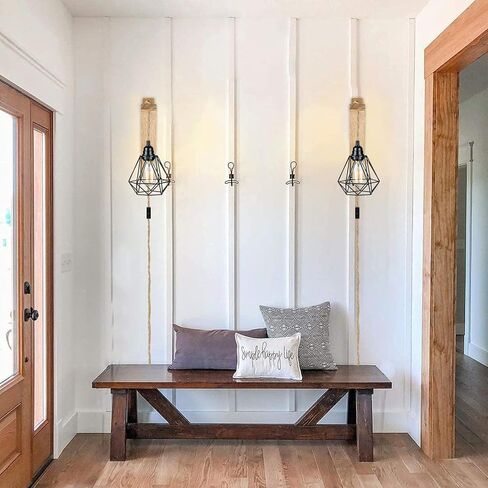 Frideko Wood Plug in Wall Sconces Set of Two, Hanging Lamps that Plug into Wall Outlet, Farmhouse Wall Light Fixtures with 8.21FT On/Off Switch Cord, Indoor Rustic Wall Lamp for Bedroom Living Room in Saudi Arabia
