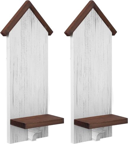 Xuhal 2 Pcs Farmhouse Candle Sconces Wall Decor Rustic Wooden Candle Holders Distressed White Candles Sconces Farmhouse Hanging Wall Decoration for Fireplace Mantel Aisle Display Shelves in Saudi Arabia
