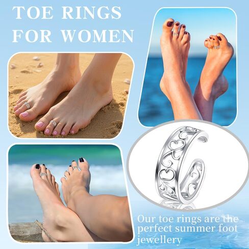 Silver Toe Rings for Women Non Tarnish Adjustable Open Band Toe Ring Summer Beach Toe Rings Foot Jewelry in Saudi Arabia