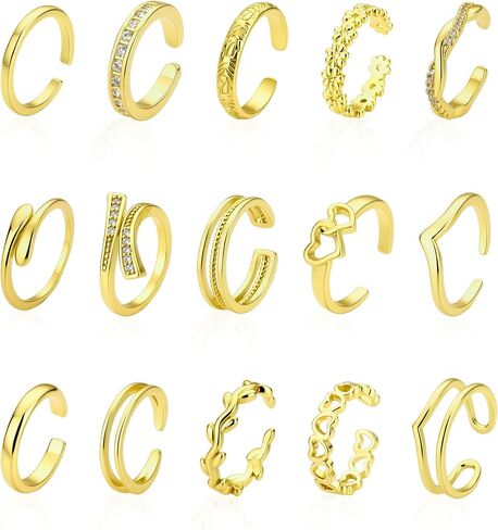 Toe Rings for Women Non Tarnish Adjustable Gold Plated Stackable Toe Ring Set Summer Beach Open Band Rings Cute Flower Heart Toe Jewelry in Saudi Arabia