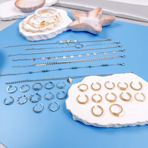 Toe Rings Set and Ankle Bracelets for Women Silver Gold Plated Anklet Adjustable Toe Rings Cute Layered Anklets Chain Trendy Dainty Waterproof Boho Shell Anklets Open Tail Rings Summer Beach Foot Jewelry in Saudi Arabia