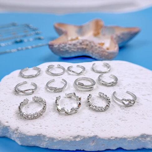 Toe Rings Set and Ankle Bracelets for Women Silver Gold Plated Anklet Adjustable Toe Rings Cute Layered Anklets Chain Trendy Dainty Waterproof Boho Shell Anklets Open Tail Rings Summer Beach Foot Jewelry in Saudi Arabia