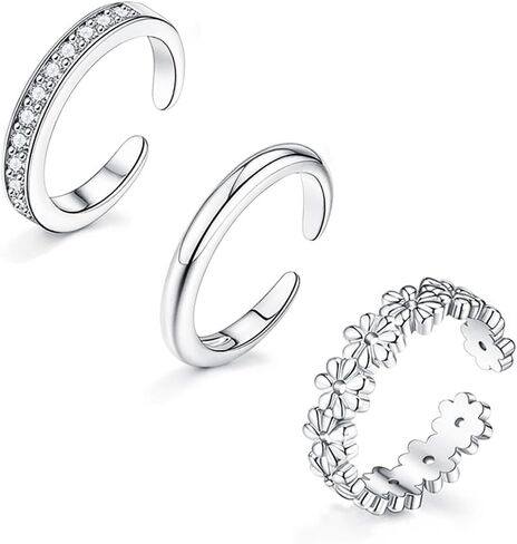 MOZAKA 3Pcs Toe Rings for Women Non Tarnish - Adjustable 14K Gold Plated Toe Ring Silver Dainty Open Toe Rings Set Waterproof Summer Beach Foot Jewelry in Kuwait