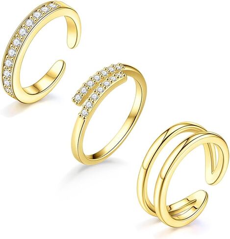 MOZAKA 3Pcs Toe Rings for Women Non Tarnish - Adjustable 14K Gold Plated Toe Ring Silver Dainty Open Toe Rings Set Waterproof Summer Beach Foot Jewelry in Kuwait