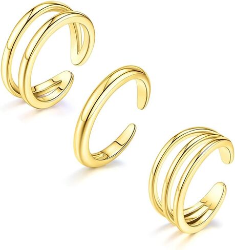 MOZAKA 3Pcs Toe Rings for Women Non Tarnish - Adjustable 14K Gold Plated Toe Ring Silver Dainty Open Toe Rings Set Waterproof Summer Beach Foot Jewelry in Kuwait