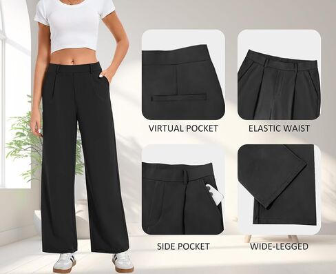 Oyamiki Women's Business Casual High Waisted Dress Pants with Pockets Wide Leg Work Pants Trousers Fashion Fall Outfits in Saudi Arabia