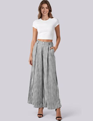 TARSE Women's Linen Palazzo Pants 2026 Wide Leg High Waisted Printed Flowy Pleated Casual Dressy Trousers with Pockets in Kuwait