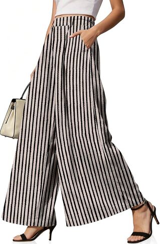 TARSE Women's Linen Palazzo Pants 2026 Wide Leg High Waisted Printed Flowy Pleated Casual Dressy Trousers with Pockets in Kuwait