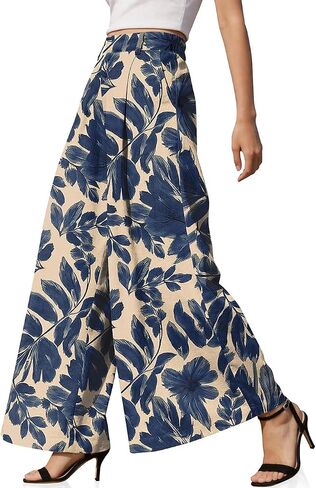TARSE Women's Linen Palazzo Pants 2026 Wide Leg High Waisted Printed Flowy Pleated Casual Dressy Trousers with Pockets in Kuwait