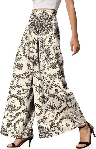 TARSE Women's Linen Palazzo Pants 2026 Wide Leg High Waisted Printed Flowy Pleated Casual Dressy Trousers with Pockets in Kuwait