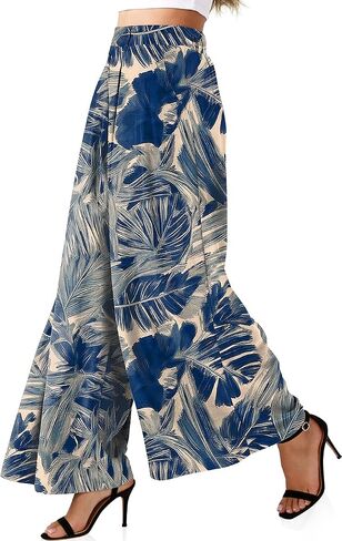TARSE Women's Linen Palazzo Pants 2026 Wide Leg High Waisted Printed Flowy Pleated Casual Dressy Trousers with Pockets in Kuwait