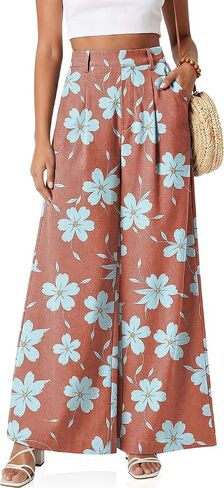 TARSE Women's Linen Palazzo Pants 2026 Wide Leg High Waisted Printed Flowy Pleated Casual Dressy Trousers with Pockets in Kuwait