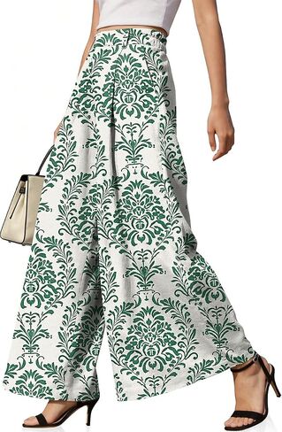TARSE Women's Linen Palazzo Pants 2026 Wide Leg High Waisted Printed Flowy Pleated Casual Dressy Trousers with Pockets in Kuwait