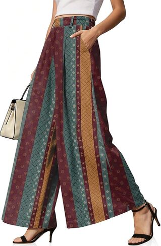 TARSE Women's Linen Palazzo Pants 2026 Wide Leg High Waisted Printed Flowy Pleated Casual Dressy Trousers with Pockets in Kuwait