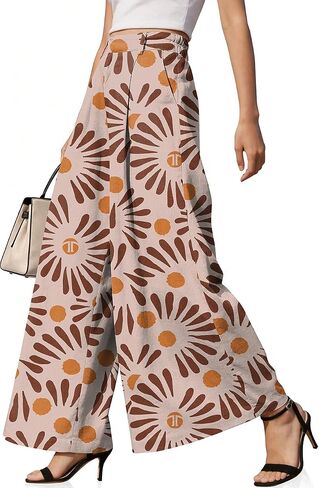 TARSE Women's Linen Palazzo Pants 2026 Wide Leg High Waisted Printed Flowy Pleated Casual Dressy Trousers with Pockets in Kuwait