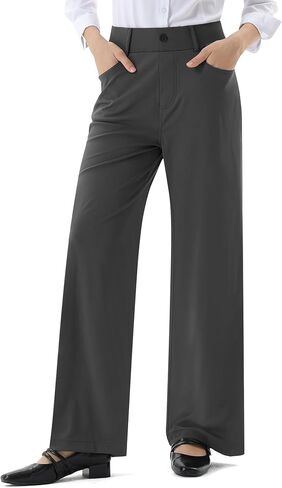 Womens Wide Straight Leg Work Pants Pull On Dress Pants Business Casual Trousers Slacks with Pockets in Saudi Arabia