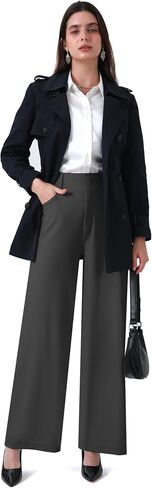 Womens Wide Straight Leg Work Pants Pull On Dress Pants Business Casual Trousers Slacks with Pockets in Saudi Arabia