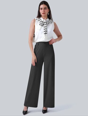 Womens Wide Straight Leg Work Pants Pull On Dress Pants Business Casual Trousers Slacks with Pockets in Saudi Arabia