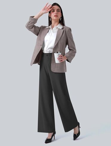 Womens Wide Straight Leg Work Pants Pull On Dress Pants Business Casual Trousers Slacks with Pockets in Saudi Arabia