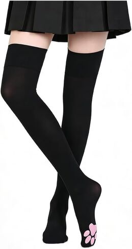 VIGUEUR Cat Paw Thigh High Socks, Cute Soft Toe Beans Kitten Claw Pad Design, Black in Kuwait