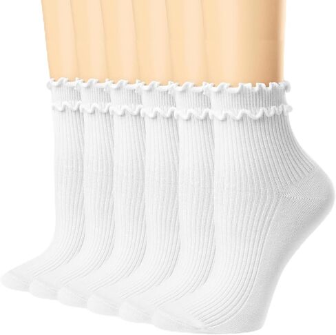 Ruffle Socks for Woman, Soft Cotton Frilly Cute Ankle Double Lettuce Edge Crew Socks for Women Girls 6 Pairs in Saudi Arabia