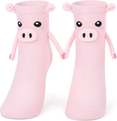 FunisFun Pig Socks with Magnetic Holding Hands Cute 3D Funny Animal Crazy Socks for Women Teen Girls in Saudi Arabia